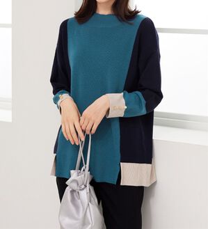 BELLUNA（ベルーナ）の「配色デザイン編地切替ニットプルオーバー（ニット・セーター）」｜詳細画像