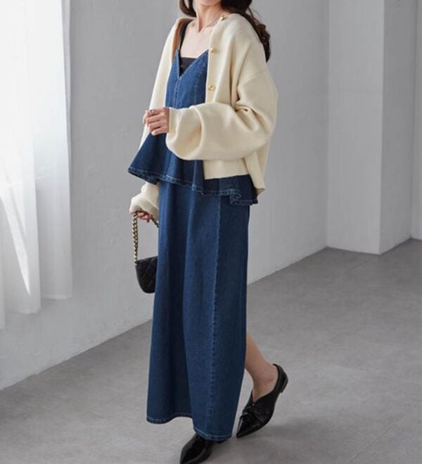 RANAN（ラナン）の「デニムペプラムキャミワンピース（ロングワンピース）」｜詳細画像