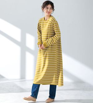 LAVIENNE（ラヴィエンヌ）の「綿混裏シャギーボーダーワンピース（パジャマ・ルームウェア）」｜マスタード