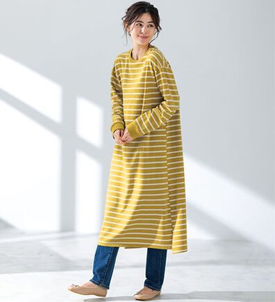 LAVIENNE（ラヴィエンヌ）の「綿混裏シャギーボーダーワンピース（パジャマ・ルームウェア）」