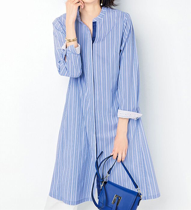 デプレ コットンストレッチブロード ラペルカラーワンピース