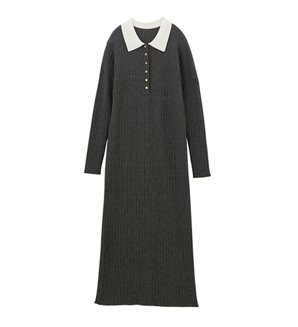 ポロカラーリブニットワンピース - ベルーナ【公式】
