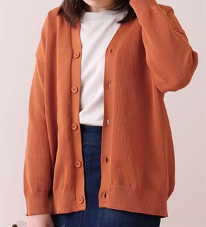 BELLUNA（ベルーナ）の「透かし編Ｖネックデザインカーディガン（ニットカーディガン）」｜オレンジ