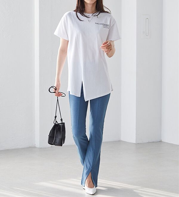 RANAN（ラナン）の「ひんやり！デニム調スリットパンツ（フルレングスパンツ）」｜詳細画像