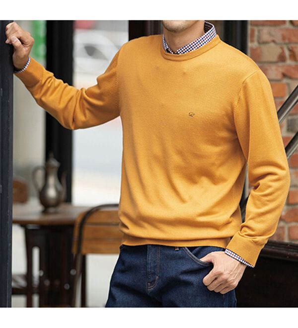 「＜ゴールデンベア＞メリノウールクルーネックセーター（メンズニット・セーター）」｜詳細画像