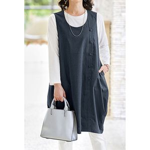 BELLUNA（ベルーナ）の「先染めストライプタックデザインジャンパードレス（チュニック）」｜ネイビー系