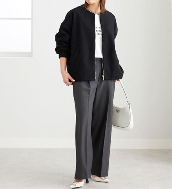 BELLUNA（ベルーナ）の「【ｍａｋｏさんコラボ】ウール調ノーカラーブルゾン（ブルゾン）」｜詳細画像