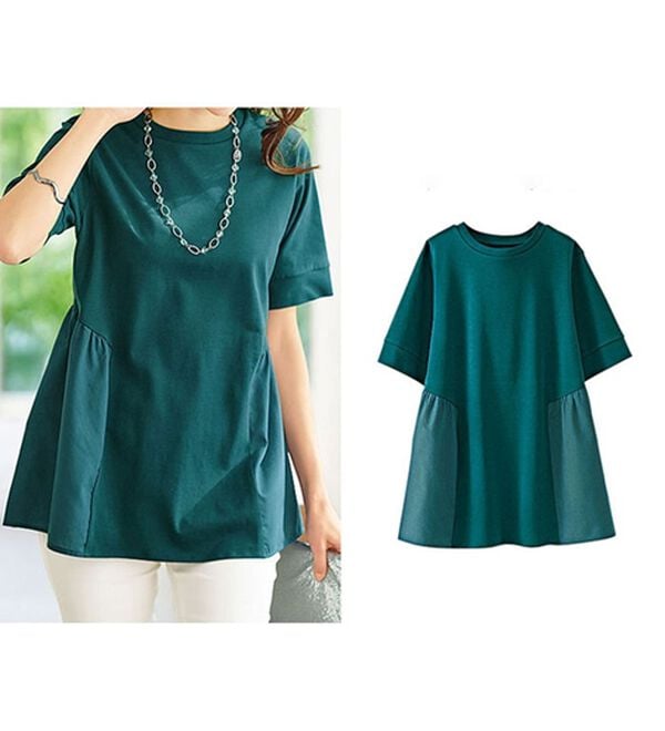 BELLUNA（ベルーナ）の「ギャザー切替デザイン細見えチュニック（チュニック）」｜ターコイズ