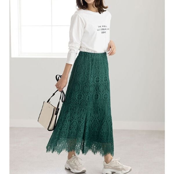 BELLUNA（ベルーナ）の「パネル柄レース素材セミフレアースカート（ロングスカート）」｜詳細画像