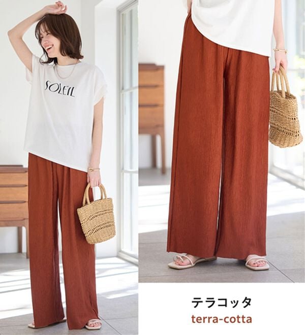 Viola e Viola（ヴィオラ エ ヴィオラ）の「【５つの機能付】丈切れる！楽ちんジャカードパンツ（ワイドパンツ・ガウチョ）」｜詳細画像