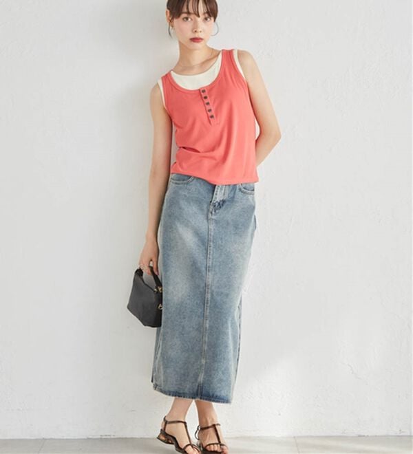 RANAN（ラナン）の「カップ付きレイヤードヘンリーネックタンクトップ（カットソー）」｜詳細画像