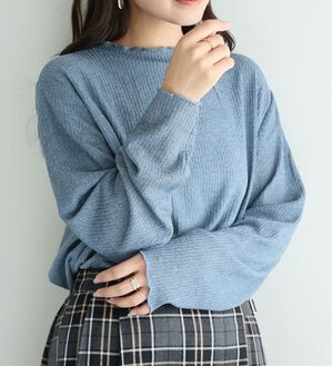 A HAPPY MARILYN（アハッピーマリリン）の「【ＬＬ～６Ｌ】沿わないネックで苦しくない！ミルリブプチハイカットソー（カットソー）」｜ブルー