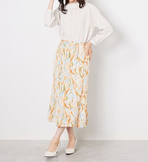 BELLUNA（ベルーナ）の「艶やかプリント切替フレアースカート（ロングスカート）」｜詳細画像