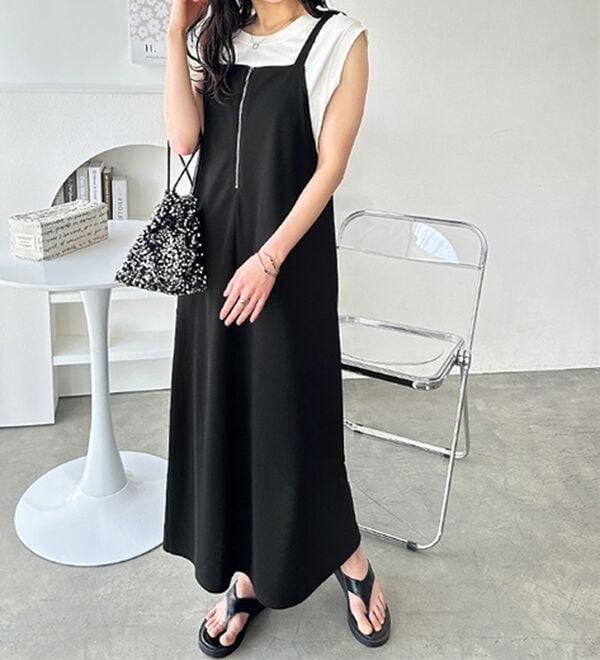 GeeRA（ジーラ）の「ハーフジップキャミワンピース（カットソーワンピース）」｜詳細画像