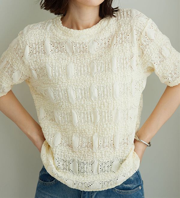 BELLUNA（ベルーナ）の「ストレッチレース調ハイネックプルオーバー（カットソー）」｜詳細画像