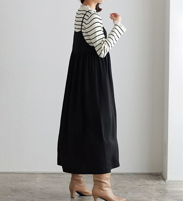 Pierrot（ピエロ）の「【選べる丈】前後２ｗａｙギャザー切り替えキャミワンピース（カットソーワンピース）」｜詳細画像