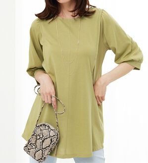 BELLUNA（ベルーナ）の「汗ジミ対策！ギャザー使いチュニック（チュニック）」｜ライムイエロー