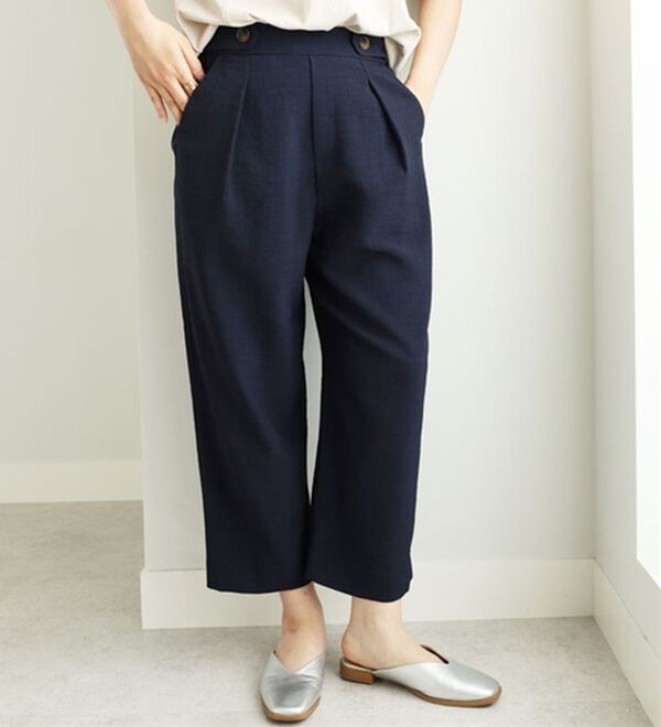 BELLUNA（ベルーナ）の「麻調合繊ボタン使いワイドパンツ（ワイドパンツ・ガウチョ）」｜ネイビー