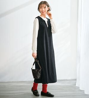 BELLUNA（ベルーナ）の「やわらかコーデュロイ素材ワンピアンサンブル（その他ワンピース）」｜黒系