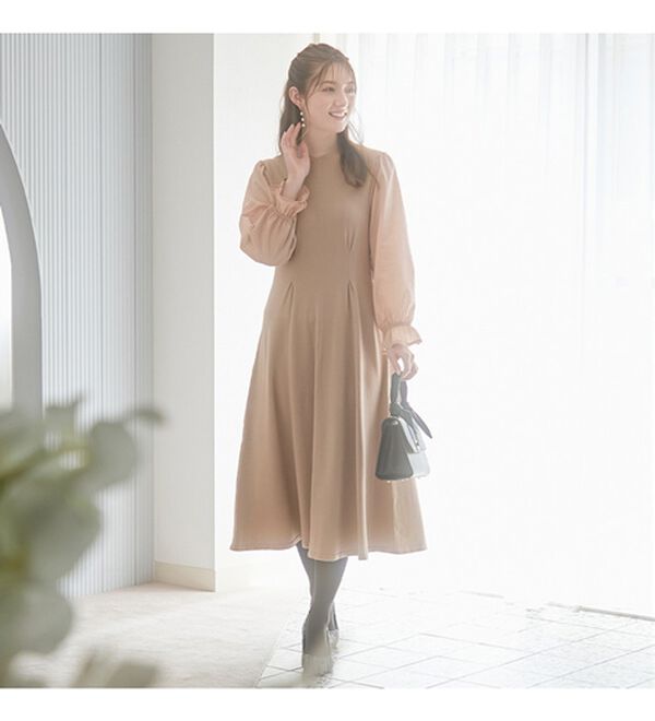 alotta（アロッタ）の「異素材キャンディー袖ニットワンピース（ニットワンピース）」｜詳細画像