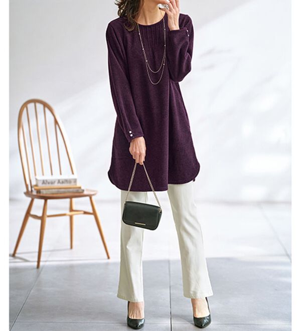 BELLUNA（ベルーナ）の「袖パールボタン付ツイード調ワンピース（チュニック）」｜詳細画像