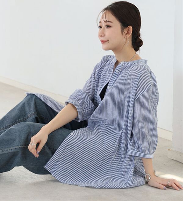 A HAPPY MARILYN（アハッピーマリリン）の「【Ｌ～６Ｌ】【風通るプレミアム】綿・楊柳七分袖はしごレースブラウス（ブラウス）」｜詳細画像