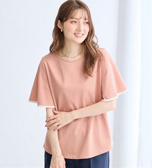 alotta（アロッタ）の「【接触冷感】配色フレアスリーブトップス（カットソー）」｜コーラル