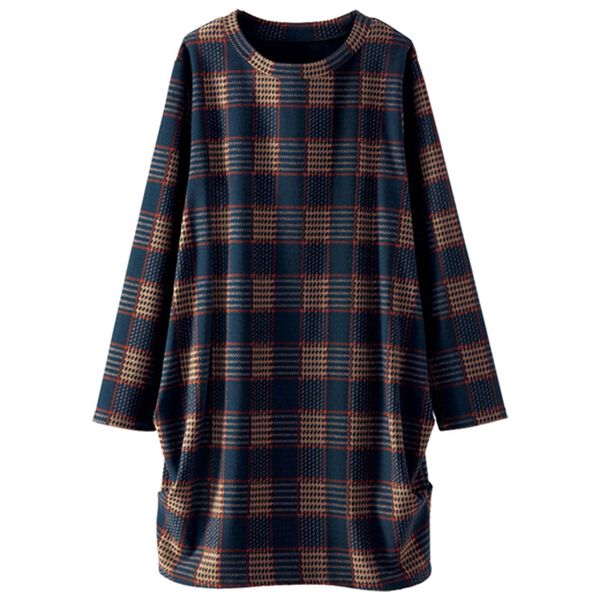 BELLUNA（ベルーナ）の「あったか蓄熱保温コクーンチュニック（チュニック）」｜ブラウン系チェック