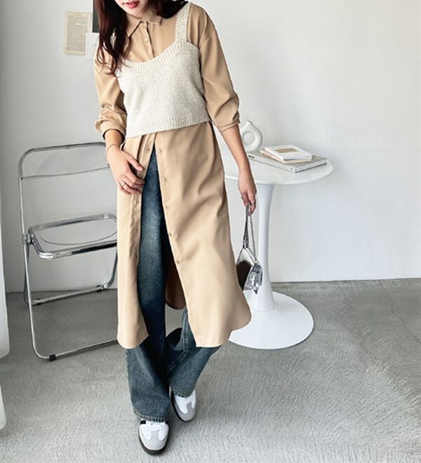 GeeRA（ジーラ）の「スリット入りロングシャツワンピース（シャツワンピース）」｜詳細画像