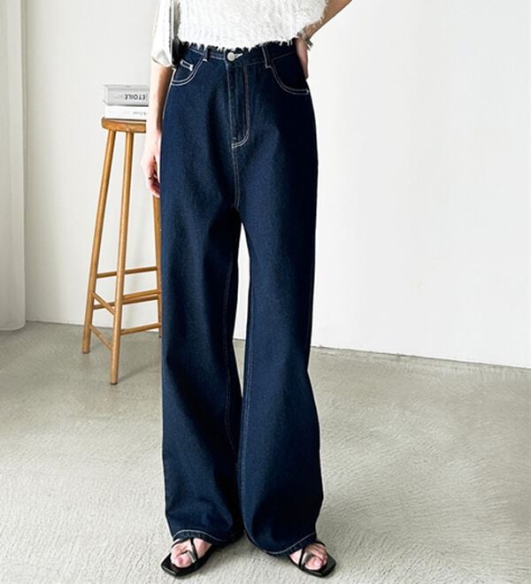 美脚見え！2ボタンウエストワイドデニムパンツ - ベルーナ【公式】