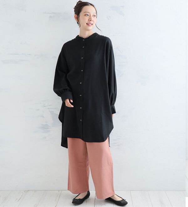 A HAPPY MARILYN（アハッピーマリリン）の「【ＬＬ～８Ｌ】フランネル チェック バンドカラー 裾ラウンド チュニック（チュニックワンピース）」｜詳細画像