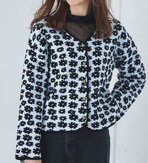 RANAN（ラナン）の「レトロフラワージャカードカーディガン（ニットカーディガン）」｜ブラック
