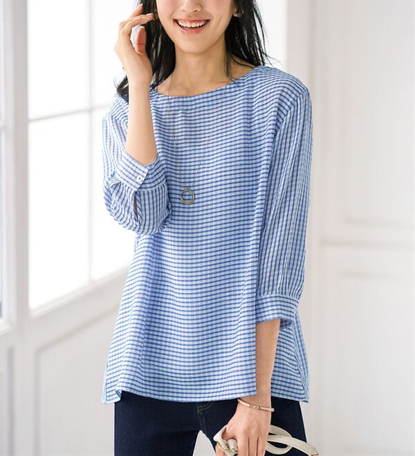 BELLUNA（ベルーナ）の「リップル素材切替デザインブラウス（ブラウス）」｜詳細画像