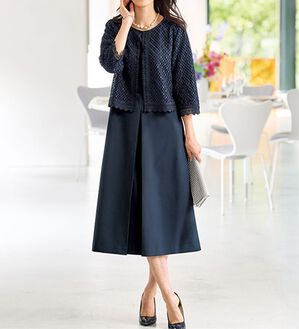 BELLUNA（ベルーナ）の「上品レースジャケットワンピースアンサンブル（ワンピースセットスーツ）」｜ネイビー