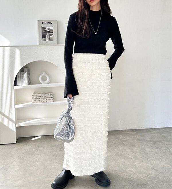 GeeRA（ジーラ）の「すっきりオシャレ見え！ジャカードレースタイトスカート（ロングスカート）」｜詳細画像