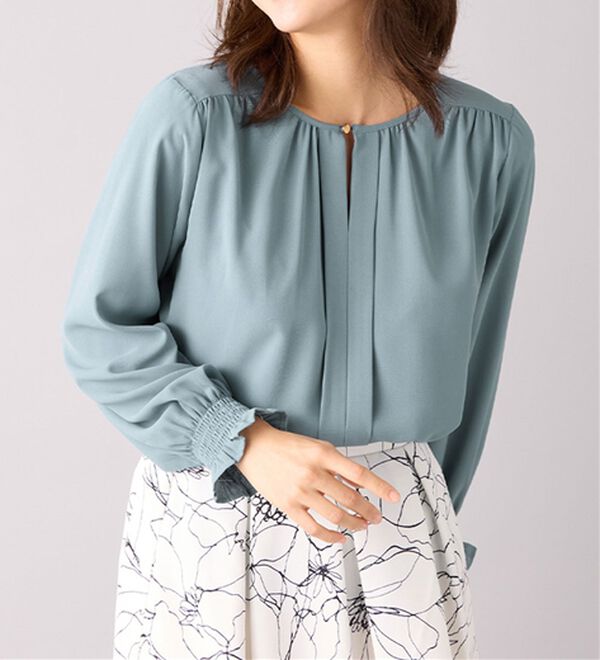 alotta（アロッタ）の「前後２ＷＡＹギャザーブラウス（ブラウス）」｜スモーキーブルー