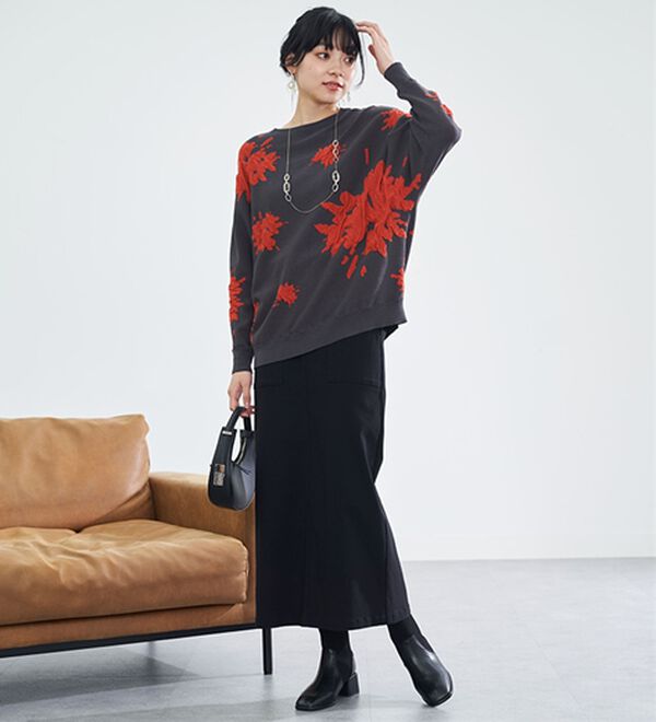 BELLUNA（ベルーナ）の「大人のゆるっと花柄ジャカードニットプルオーバー（ニット・セーター）」｜詳細画像