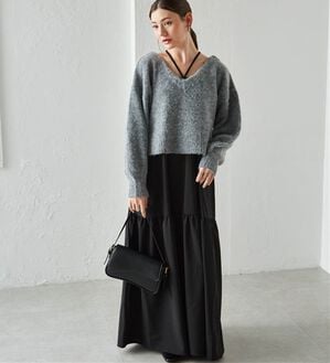 RANAN（ラナン）の「シャギーニット&times;キャミワンピースセット（その他ワンピース）」｜グレー／ブラック