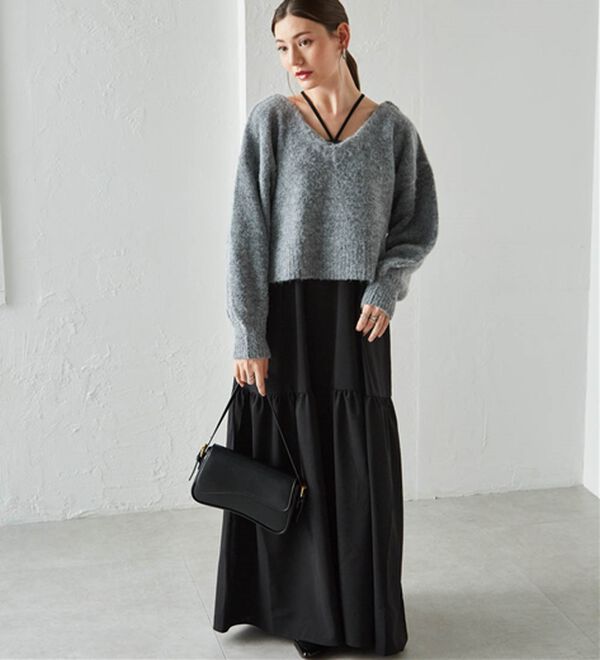 RANAN（ラナン）の「シャギーニット&times;キャミワンピースセット（その他ワンピース）」｜グレー／ブラック