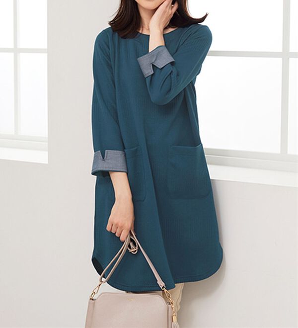 BELLUNA（ベルーナ）の「ポケット付ボーダージャカードワンピース（その他ワンピース）」｜詳細画像