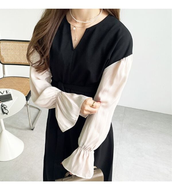 GeeRA（ジーラ）の「ブラウスレイヤード風ドッキングワンピース（カットソーワンピース）」｜詳細画像