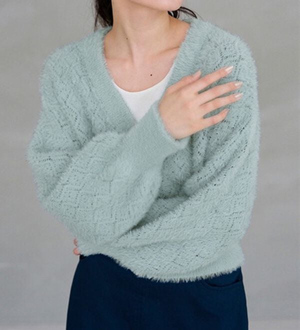 RANAN（ラナン）の「パール調ボタン付フェザーニットカーディガン（ニットカーディガン）」｜詳細画像