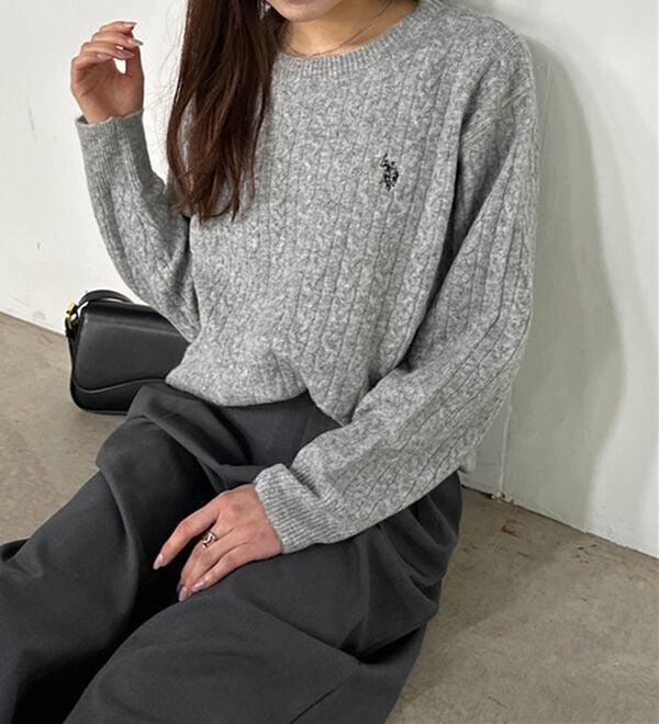 RANAN（ラナン）の「＜U.S.POLO ASSN.ユーエスポロアッスン＞ ワンポイントケーブルニット（ニット・セーター）」｜詳細画像