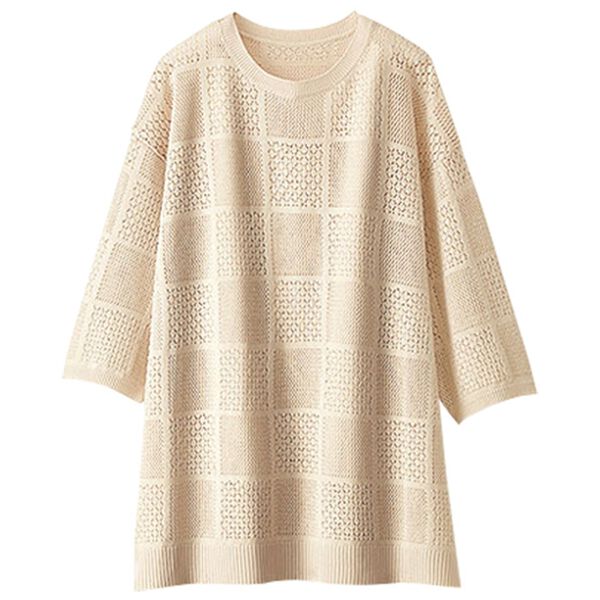 BELLUNA（ベルーナ）の「スクエア柄透かし編ニットプルオーバー（ニット・セーター）」｜詳細画像