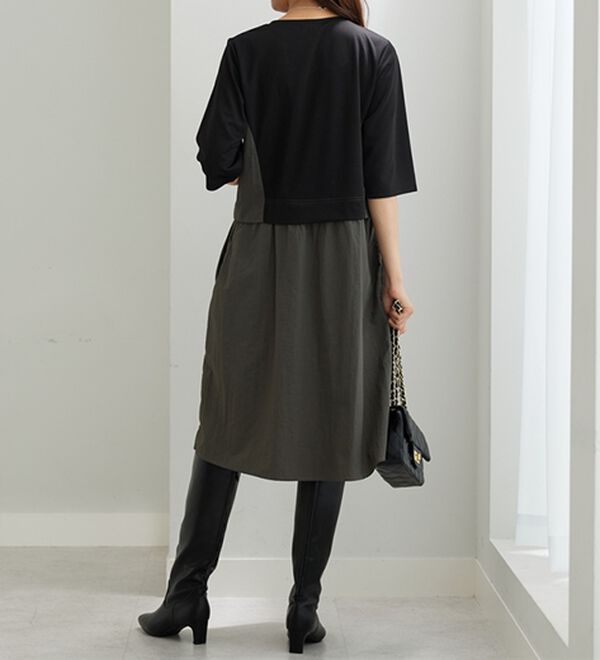 BELLUNA（ベルーナ）の「異素材切替ボタン使い配色ワンピース（その他ワンピース）」｜詳細画像