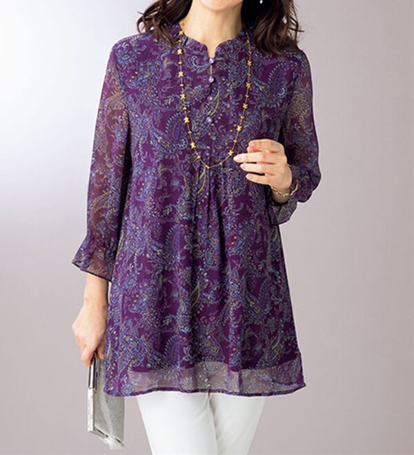 ルフラン（ルフラン）の「シルク１００％衿フリルチュニック（ブラウス）」｜詳細画像