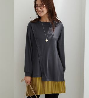 BELLUNA（ベルーナ）の「裾プリーツ切替ボタン使いチュニック（チュニック）」｜詳細画像