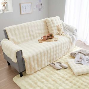 iellio（イエリオ）の「ぽこぽこボリュームファーソファカバー・シートクッション＜あったか・ラビットファー調・長座布団・チェアカバー＞（ソファーカバー）」｜詳細画像