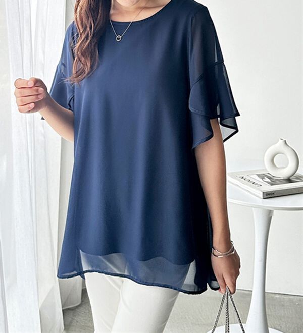 GeeRA（ジーラ）の「【接触冷感】異素材シフォンレイヤードチュニック（チュニック）」｜詳細画像