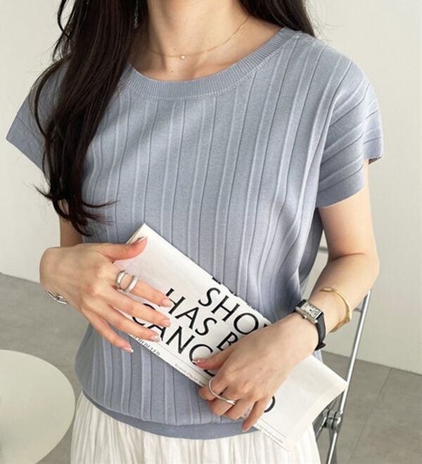 GeeRA（ジーラ）の「プリーツ編フレンチスリーブリブトップス（ニット・セーター）」｜詳細画像